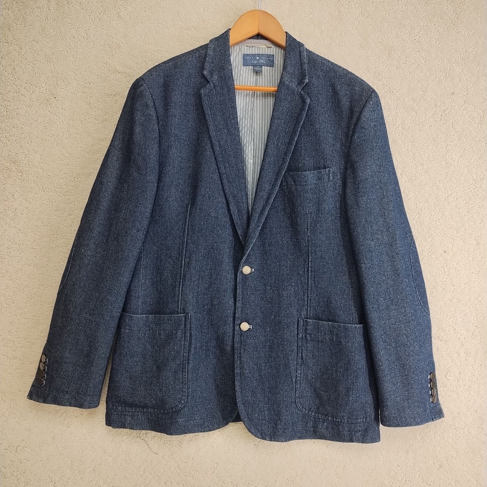 Joseph Abboud Sport Coat Mens L Indigo Blue Denim Patch Pocket Blazer Casual